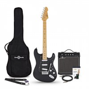 LA Select Electric Guitar Black, 15W Guitar Amp & Accessory Pack