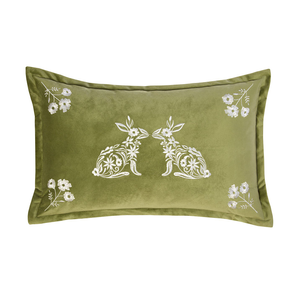 Ornate Hares Green Embroidered Cushion (30cm x 50cm)