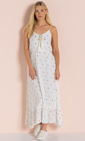 Strappy Circle Embellished Maxi Dress - White/Lt Gold