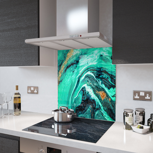 Glass Splashback 'Liquid Emerald' - 70cm Wide by 60cm High