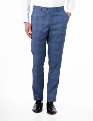 Ekon – Tailored Prince of Wales Check Blue Suit Trousers