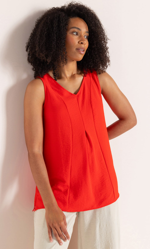 Textured V Neck Sleeveless Top - Red