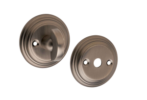 Ringed Bathroom Door Thumbturn Lock and Release Set - Antique Pewter - Designer Levers