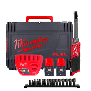 Milwaukee M12FPTR-202X 12V Fuel Cordless Brushless Pass Through Ratchet With 2 x 2.0Ah Batteries, Charger & Case