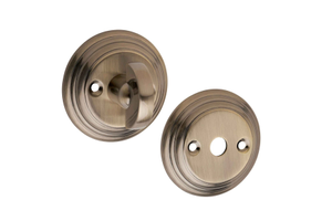 Ringed Bathroom Door Thumbturn Lock and Release Set - Antique Brass - Designer Levers