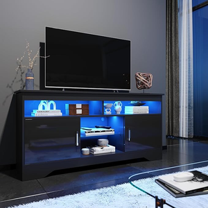ELEGANT 1350mm Modern High gloss TV Stand Cabinet with Ambient Light for 22"-55" Flat Screen Black