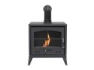 OKO S4 Bio Ethanol Stove in Charcoal Grey with Angled Stove Pipe