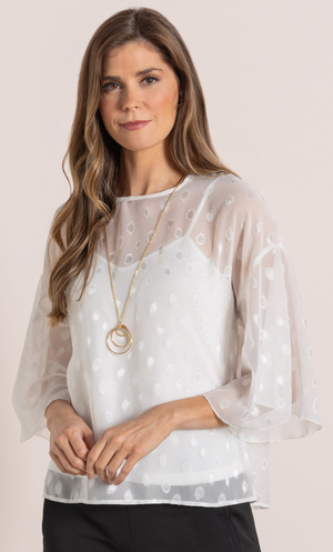 Bell Sleeve Top With Necklace - White