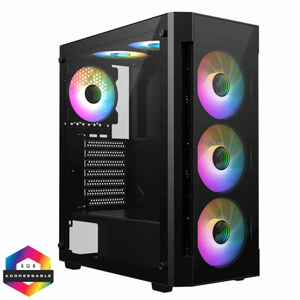 CiT Destroyer Black ATX Gaming Case with Tempered Glass Front and Side Panel with 6 x ARGB Fans and 6-Port MB Sync Hub - CSCITDESTROYERBLK