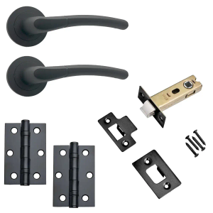 Augusta Lever on Rose Door Handle Pack - Handle/Hinges/Latch - Matte Black - Designer Levers