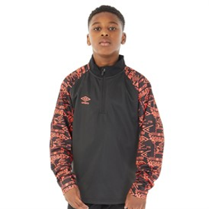 Umbro Junior Boys Alliance Graphic Training 1/4 Zip Top Black/Fiery Coral