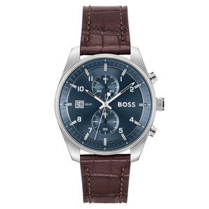 BOSS by Hugo Boss Brown Leather Blue Dial Chronograph Men's Watch - 1514194