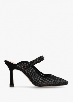 Alma Black Crystal Mesh Heeled Mary Janes