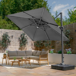 Maze - Apollo Solar LED 3m x 3m Square Rotating Cantilever Parasol with Base - Charcoal Grey