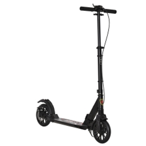 HOMCOM Adult Teens Kick Scooter Foldable Height Adjustable Aluminium Ride On Toy for 14+ w/ Rear Wheel & Hand Brake, 200mm Big Wheels, Shock Mitigation System - Black