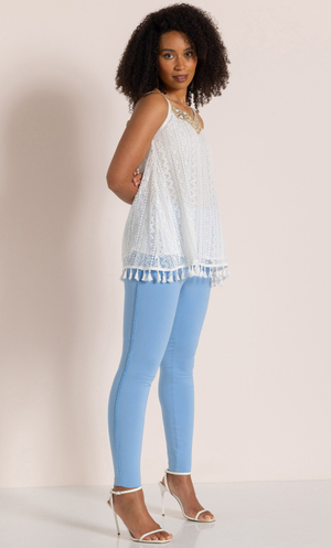 Embellished Slim Leg Trousers - Periwinkle