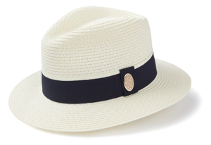 The Orford Fedora in Cream with Navy Ribbon