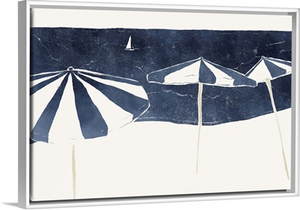 Blue Umbrellas And Sailboat