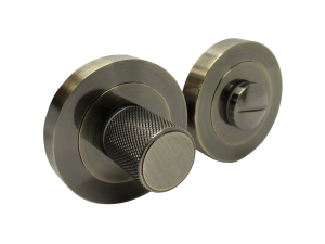 Knurled Bathroom Door Thumbturn Lock and Release Set - Antique Brass - Designer Levers