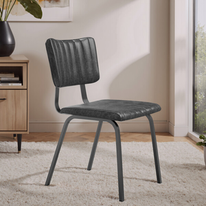 Mason Chair Vintage Black Leather-Look fabric with Black Legs