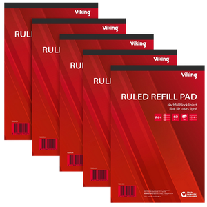 Viking Refill Pad Glued A4+ Ruled Paper Soft Cover Red 160 Pages Pack of 5