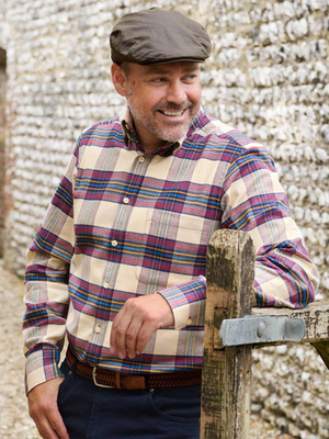 Navy Blue Flannel Check Shirt