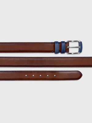 Tan & Blue Madrid Leather Belt