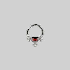 MUTINY. Medieval Garnet Septum Clicker Ring - Silver - Silver / 8mm / 16ga (1.2mm)