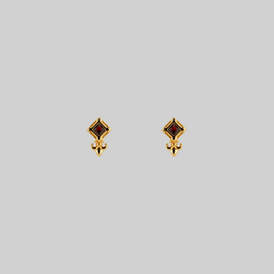 SCORN. Tiny Garnet Stud Earrings - Gold - Gold