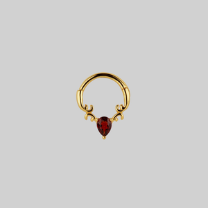 RELISH. Garnet Drop Septum Clicker Ring - Gold - Gold / 10mm / 16ga (1.2mm)