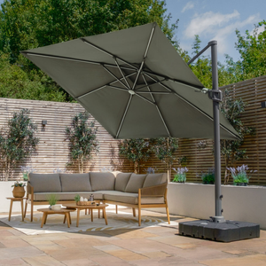 Maze - Apollo Solar LED 3m x 3m Square Rotating Cantilever Parasol with Base - Oil Green