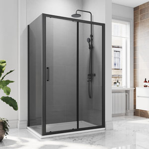 ELEGANT 1200 x 700mm Black Sliding Shower Door With Side Panel 8mm Easy Clean Nano Glass Shower Enclosure