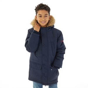U.S. POLO ASSN. Boys Fur Trim Classic Parka Coat Navy Blazer