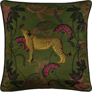Tropical Cheetah Velvet Piped Filled Cushion 45cm x 45cm Khaki