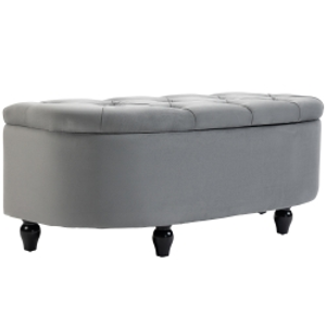 HOMCOM Velvet-Feel Half Circle Storage Ottoman - Dark Grey
