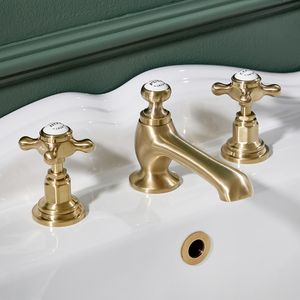 Milano Elizabeth - 3 Tap-Hole Crosshead Basin Mixer Tap - Brushed Brass