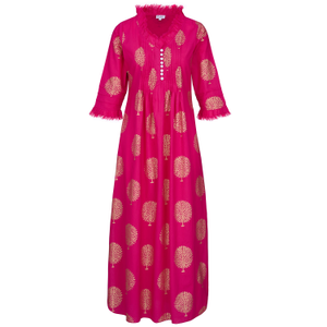 Cotton Annabel Maxi Dress In Fuschia & Gold (XS)