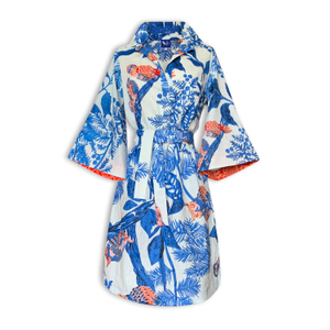 Kimono Dress Owl Blue Animal Print Cotton (XS)