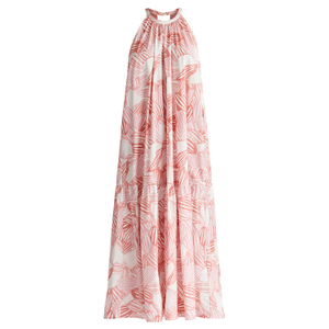 Halterneck Maxi Dress In Pink & White (XS)