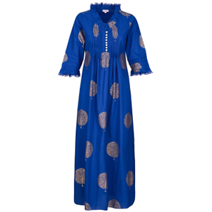 Cotton Annabel Maxi Dress In Marrakesh Blue & Gold (XL)