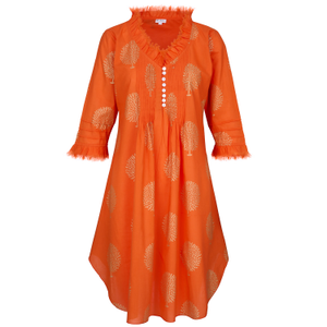 Annabel Cotton Tunic In Tangerine & Gold (XL)