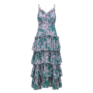Mandy Full-Length Ruffle Dress - Green (XL)