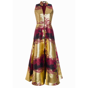 Burgundy Gold Jacquard Chidi Dress (XL)