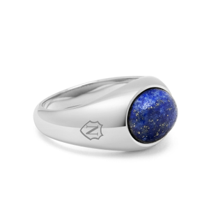 Silver Oval Signet Ring With Blue Lapis (T 1/2 (UK))