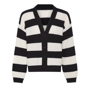 Striped Dropped Shoulder Cardigan Black & White (S)