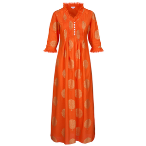 Cotton Annabel Maxi Dress In Tangerine & Gold (S)