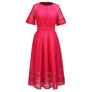All-Lace Flared Dress And Trims - Fuchsia (S)