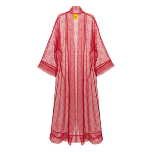 Red Beaded Organza Long Abaya Kaftan (one size)