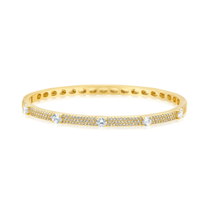 Slim Pave Round Stone Bangle - Gold (one size)