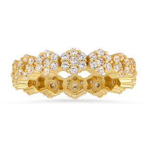 Gold Diamond Cz Floral Eternity Band Ring (N 1/2 (UK))